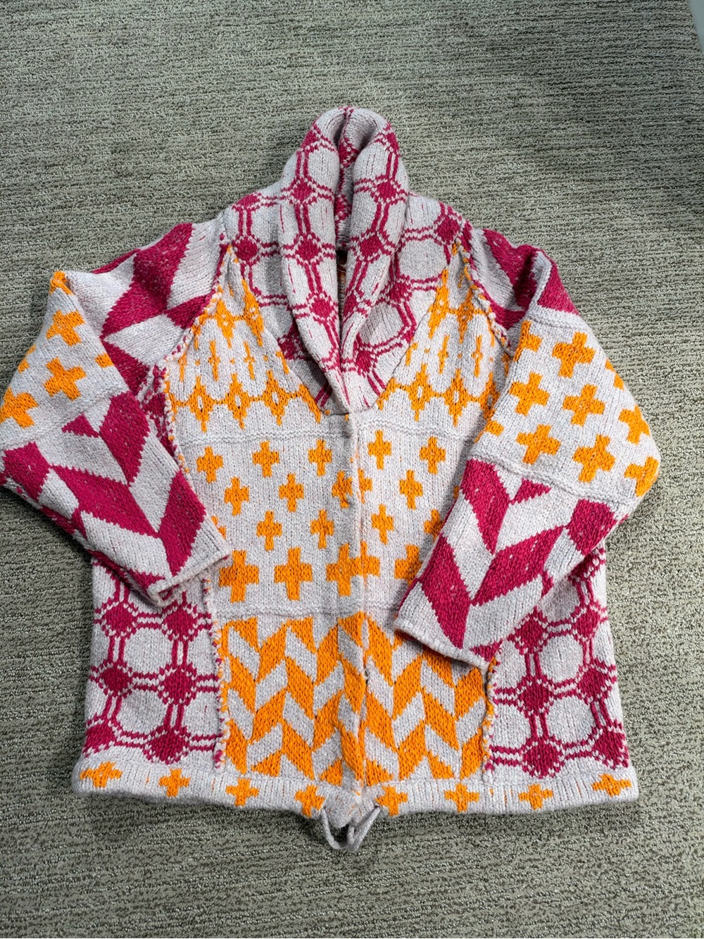 Free People Multicolor Patterned Hooded Knit Sweater